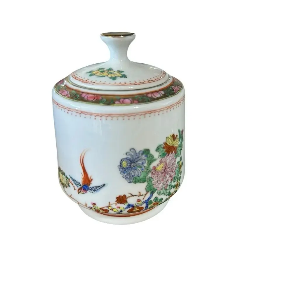 Vintage Chinese Porcelain Painting Tea Set, Hand Painted Birds & Flowers,
